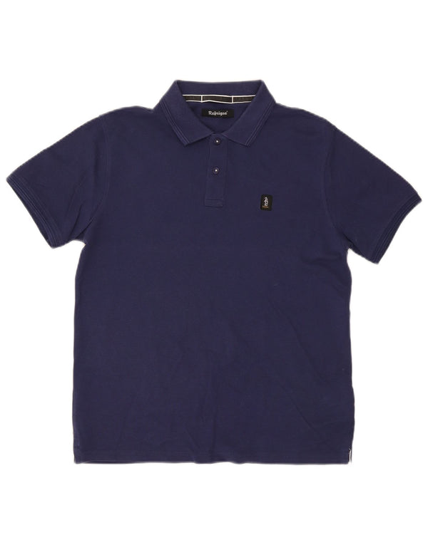 Refrigue Mens Polo Shirt Small Navy Blue Cotton