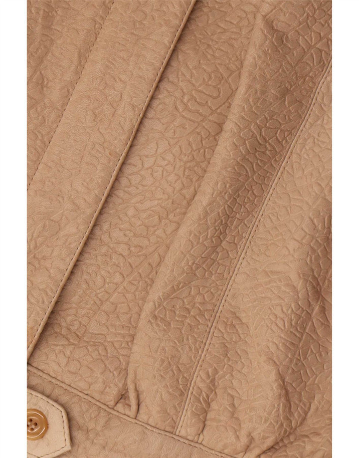 Vintage mujer chaqueta de cuero de gran tamaño EU 36 pequeño beige animal print