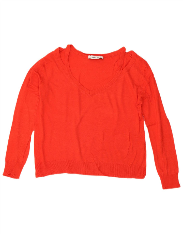 Zara Suéter Corto con Cuello en V para Mujer UK 40 Mediano Rojo