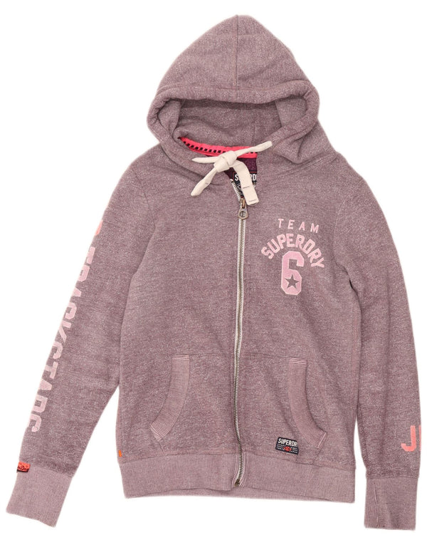 Superdry Suéter con capucha y cremallera gráfica para mujer Reino Unido 40 Mediano Púrpura moteado