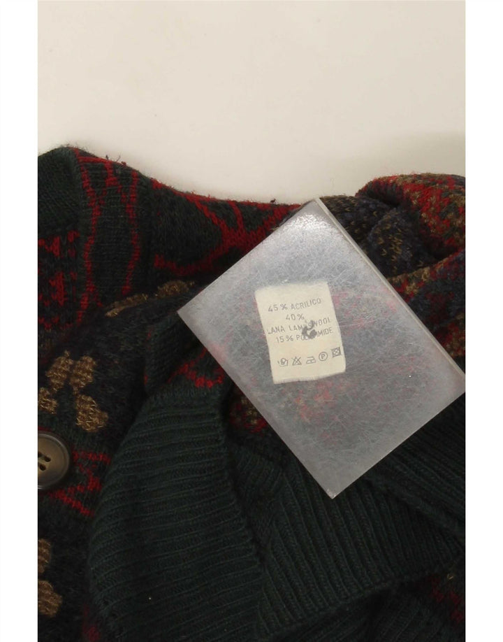 Vintage hombres Cardigan suéter grande multicolor Fair Isle acrílico