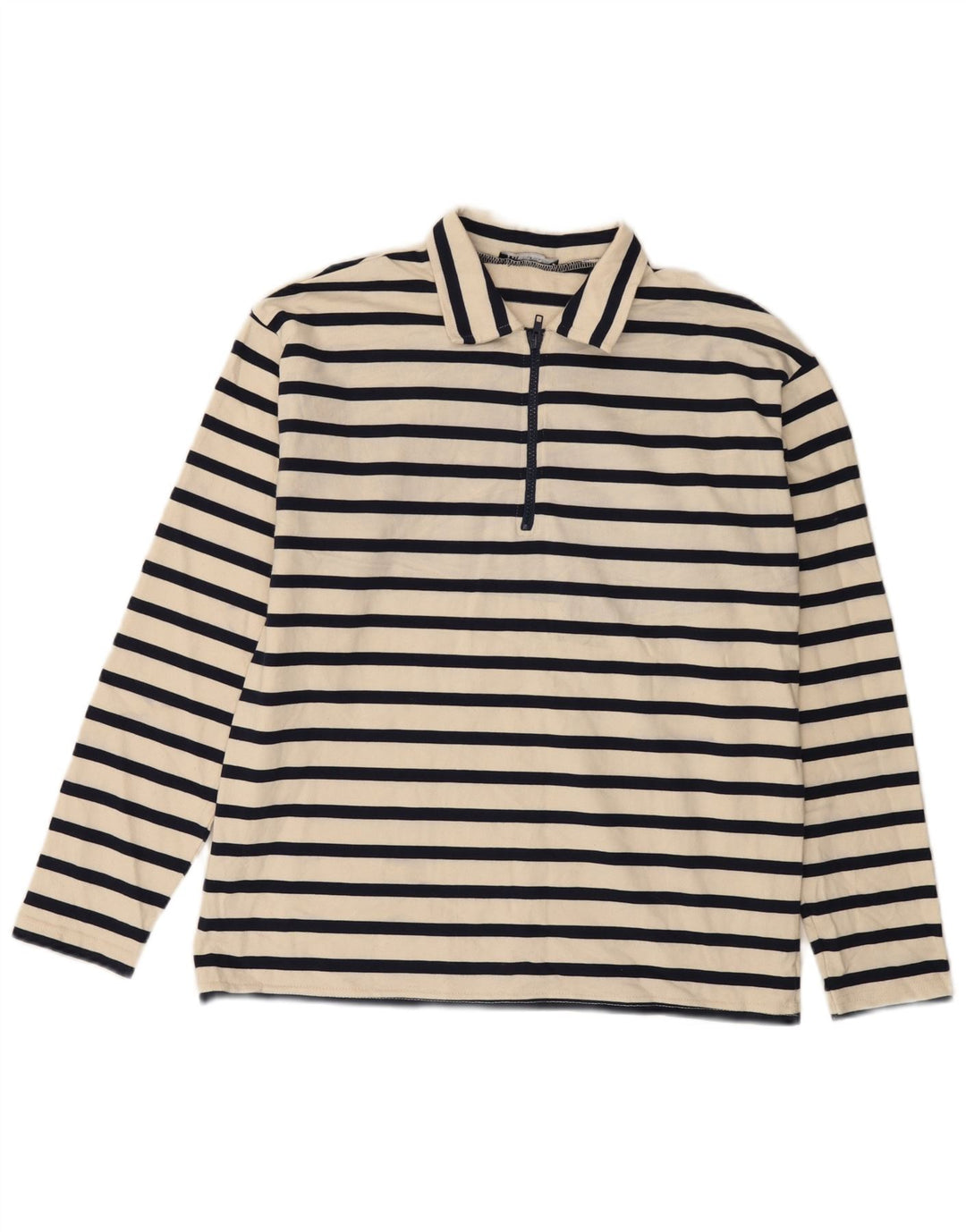 Zara Hombre Polo De Manga Larga De Algodón A Rayas Blanco Roto Mediano