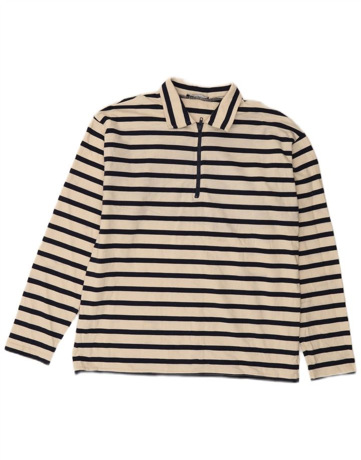 Zara Hombre Polo De Manga Larga De Algodón A Rayas Blanco Roto Mediano