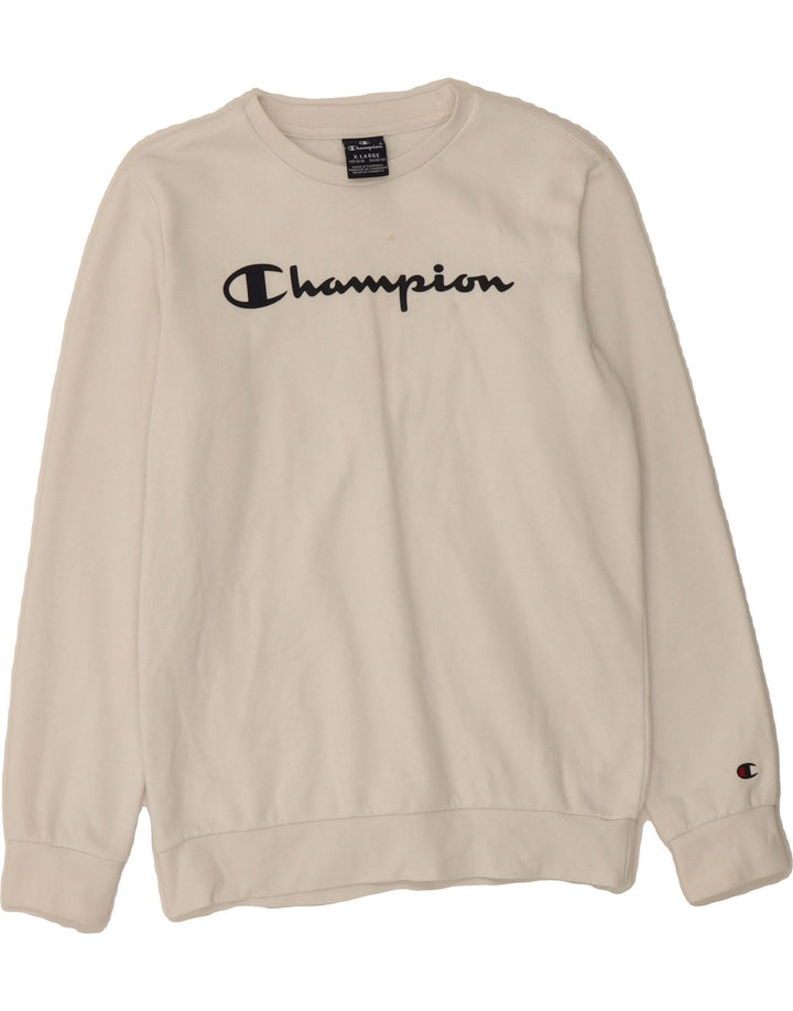 CHAMPION Boys Graphic Sweatshirt Jumper 13-14 Years XL White Vintage Champion and Second-Hand Champion from Messina Hembry 