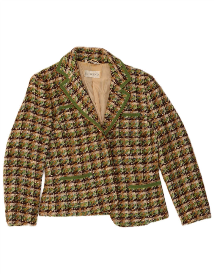 Intrend Chaqueta Blazer para Mujer UK 10 Small Green Check Lana Virgen
