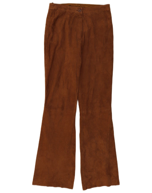 Alba Moda Womens Flare Suede Trousers UK 10 Small W26 L32 Brown Leather