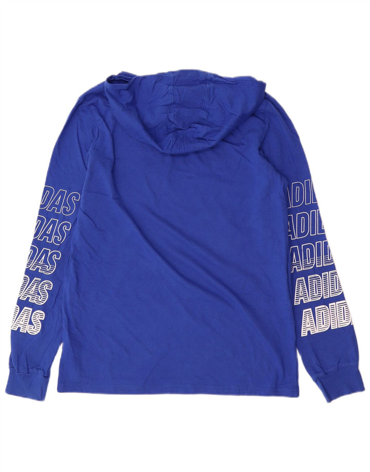 Adidas - Camiseta con capucha para niño, manga larga, 14-15 años, talla grande, color azul, deportivo