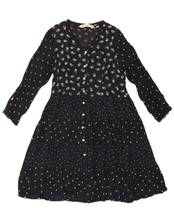 Giorgio Kauten Vestido escalonado de manga larga para mujer UK 42 Mediano Negro Floral