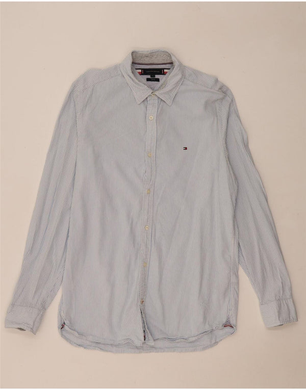 Camisa Tommy Hilfiger Slim Fit de algodón a rayas azules grandes para hombre