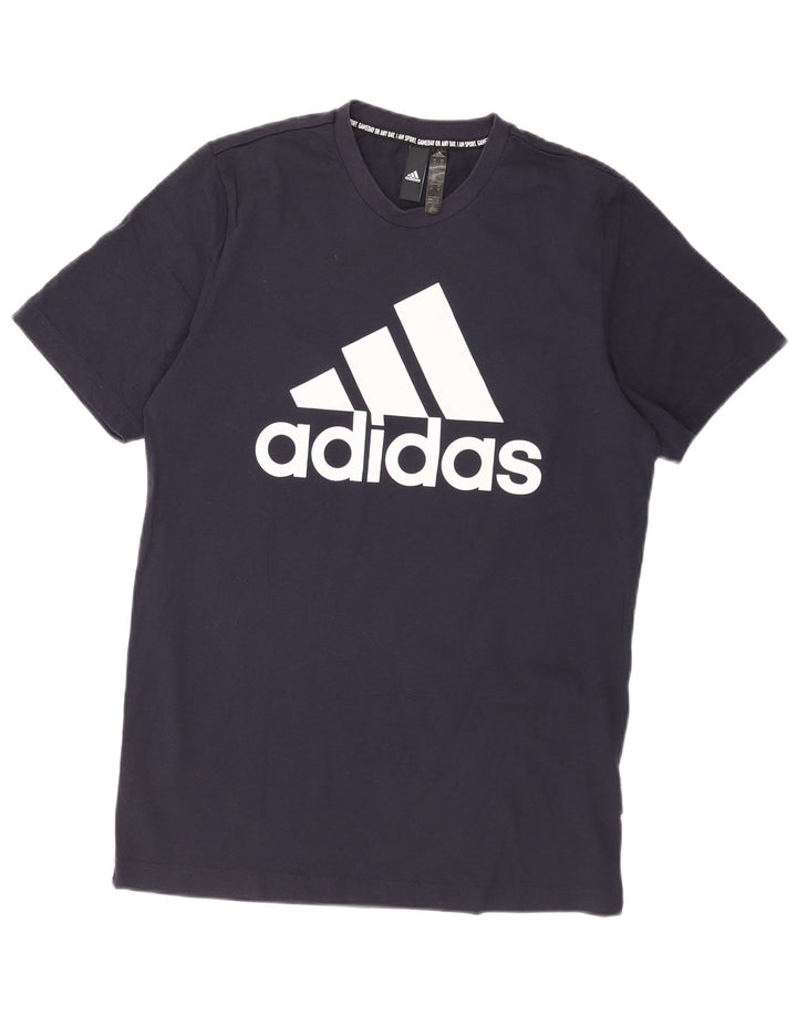 Adidas Hombre Camiseta Gráfica Top Medio Azul Marino Algodón