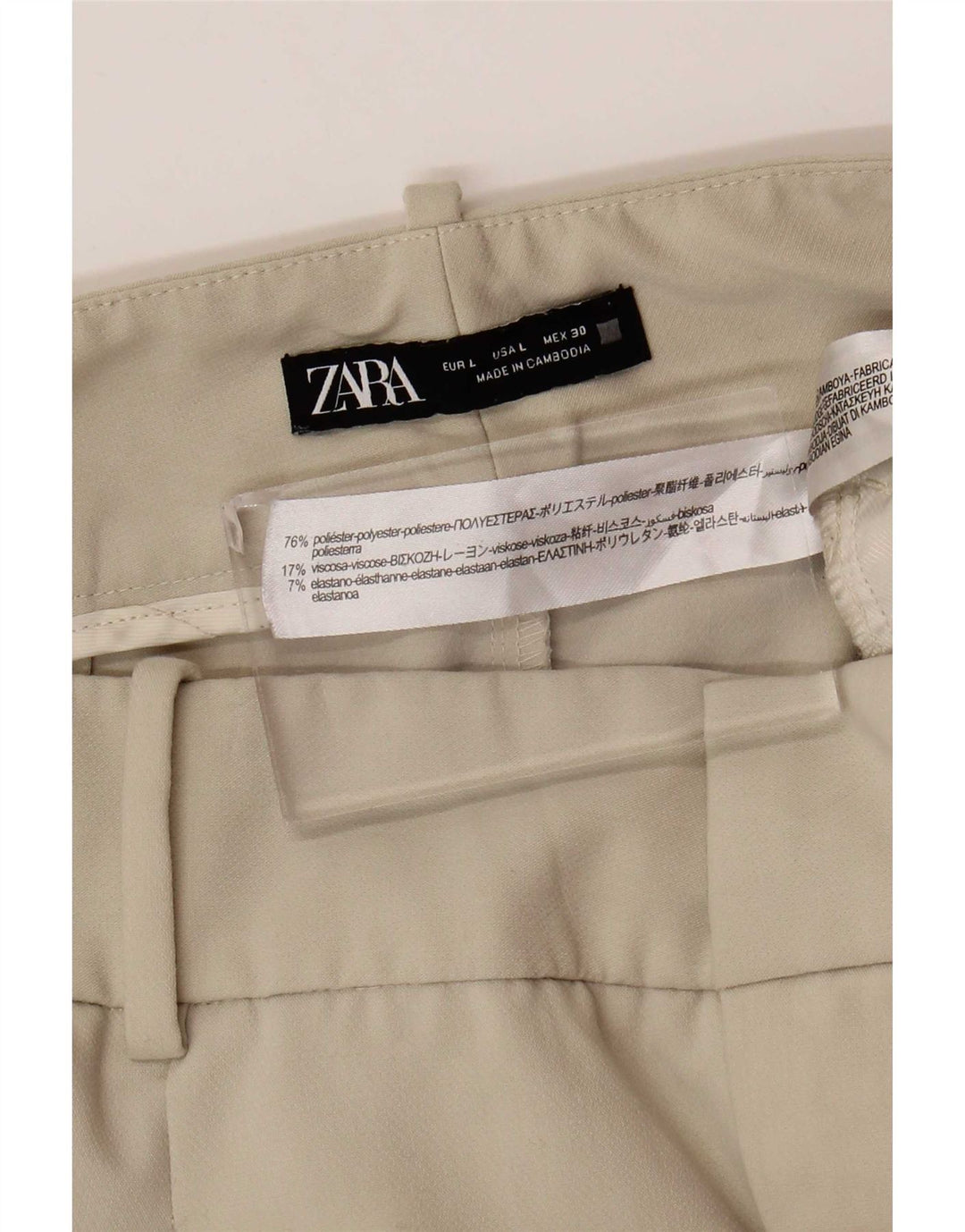 Zara Mujer Pantalón De Traje Cónico Grande W30 L26 Poliéster Beige
