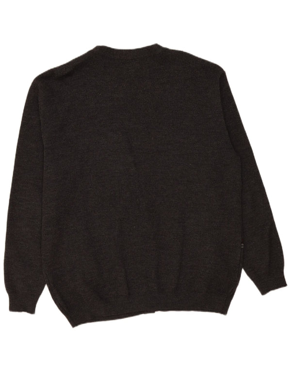 Vintage hombres Cardigan suéter XL gris rayas lana