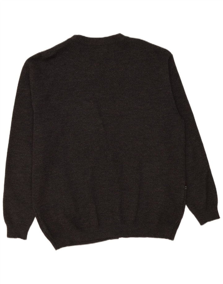 Vintage hombres Cardigan suéter XL gris rayas lana