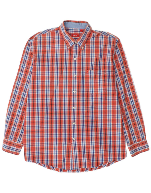 Camisa Izod Hombre Grande Cuadros Naranja Algodón