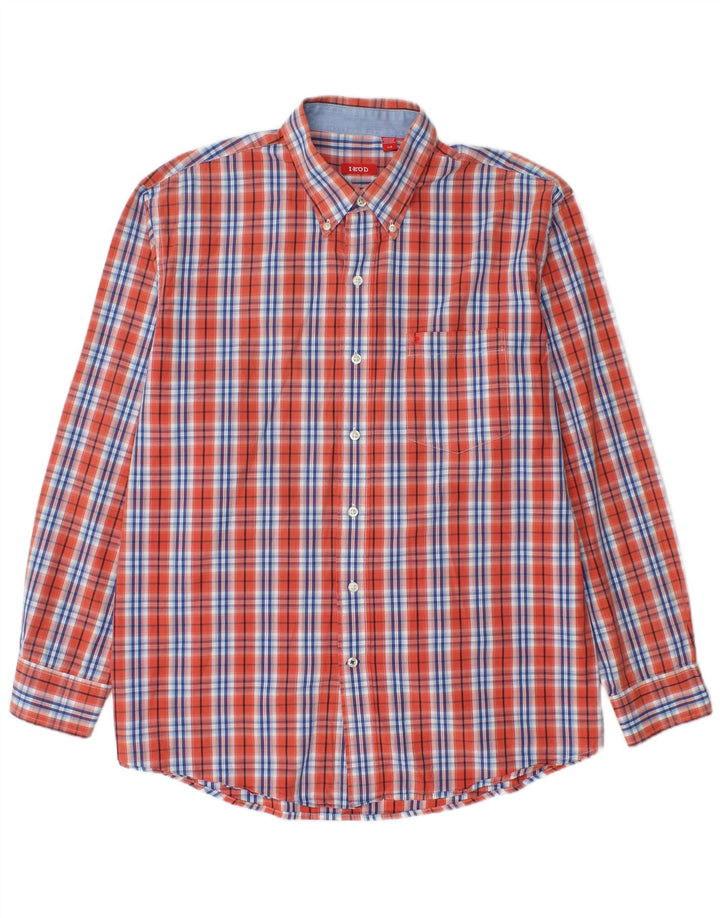 Camisa Izod Hombre Grande Cuadros Naranja Algodón