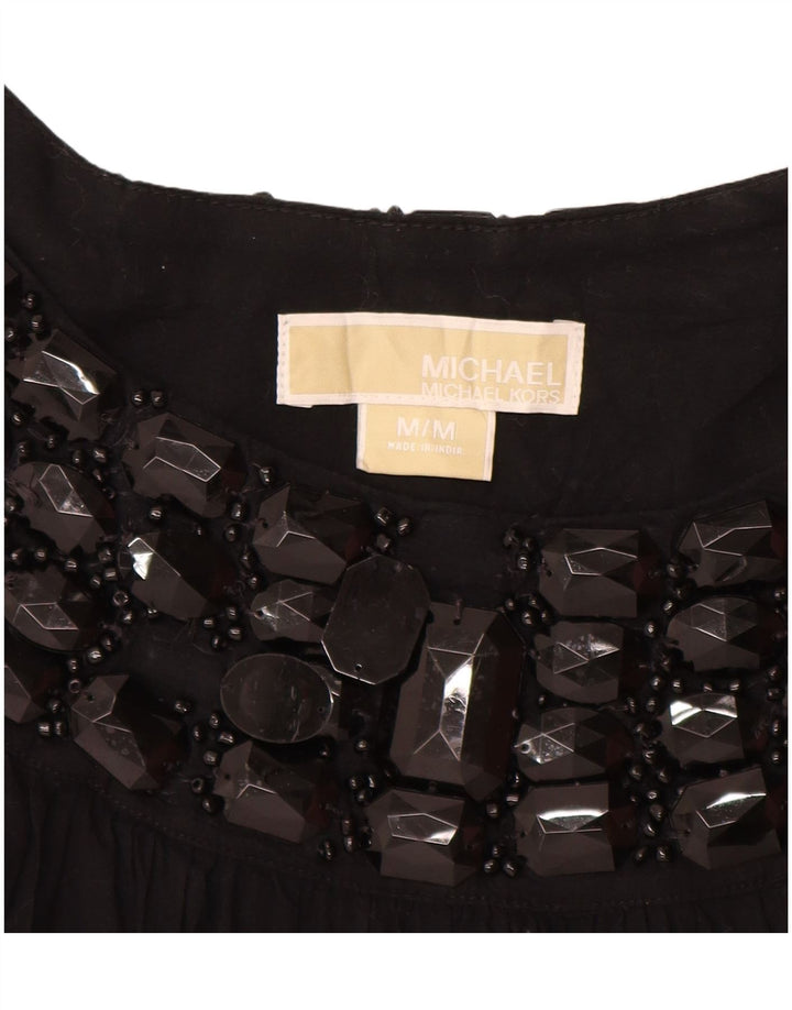 MICHAEL KORS Blusa sin mangas para mujer UK 12 Medium Black Cotton