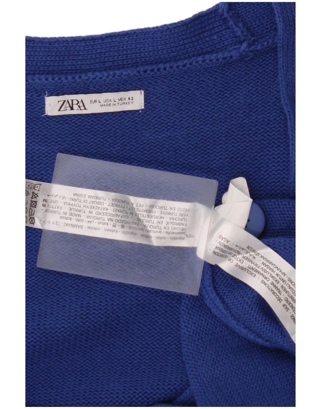 ZARA Hombre Jersey Cárdigan Gráfico Grande Algodón Azul