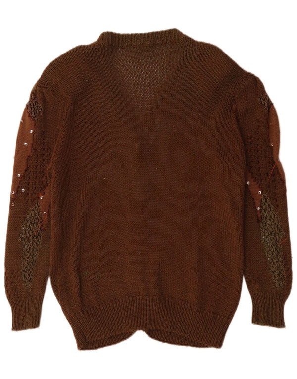 Vintage Womens Abstract Pattern Cardigan Sweater UK 14 Medium Brown