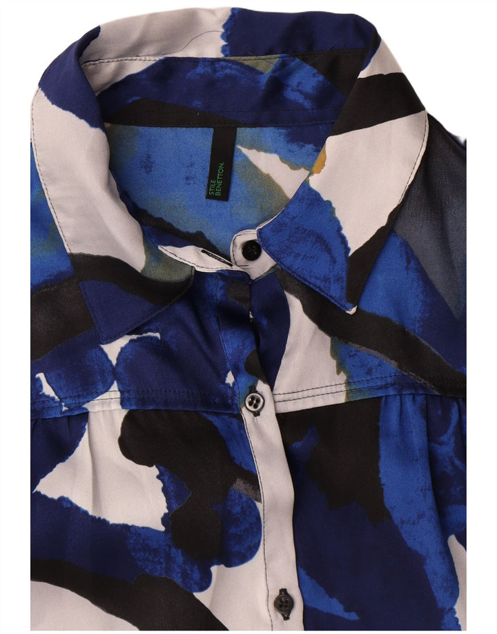 Benetton Blusa Camisera Con Estampado Abstracto ES 44 Azul Medio Poliéster