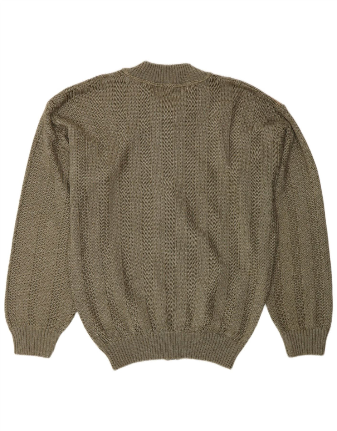 Vintage hombres cardigan suéter medio caqui colorblock acrílico