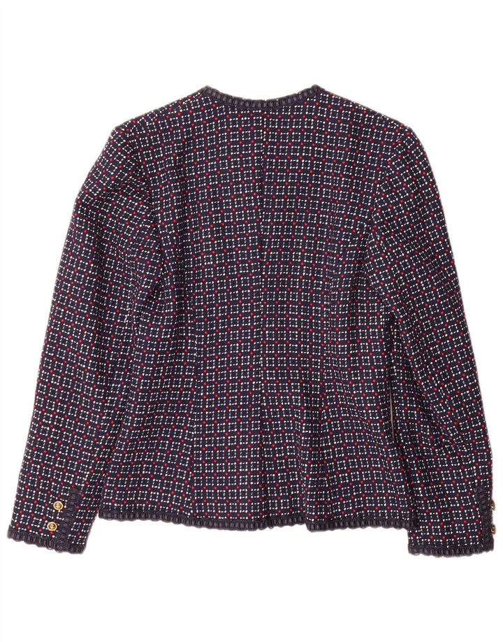Vintage mujer 5 botones Blazer chaqueta Reino Unido 10 pequeño azul marino cheque