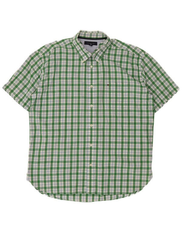 Camisa Tommy Hilfiger Hombre Manga Corta XL Algodón A Cuadros Verde