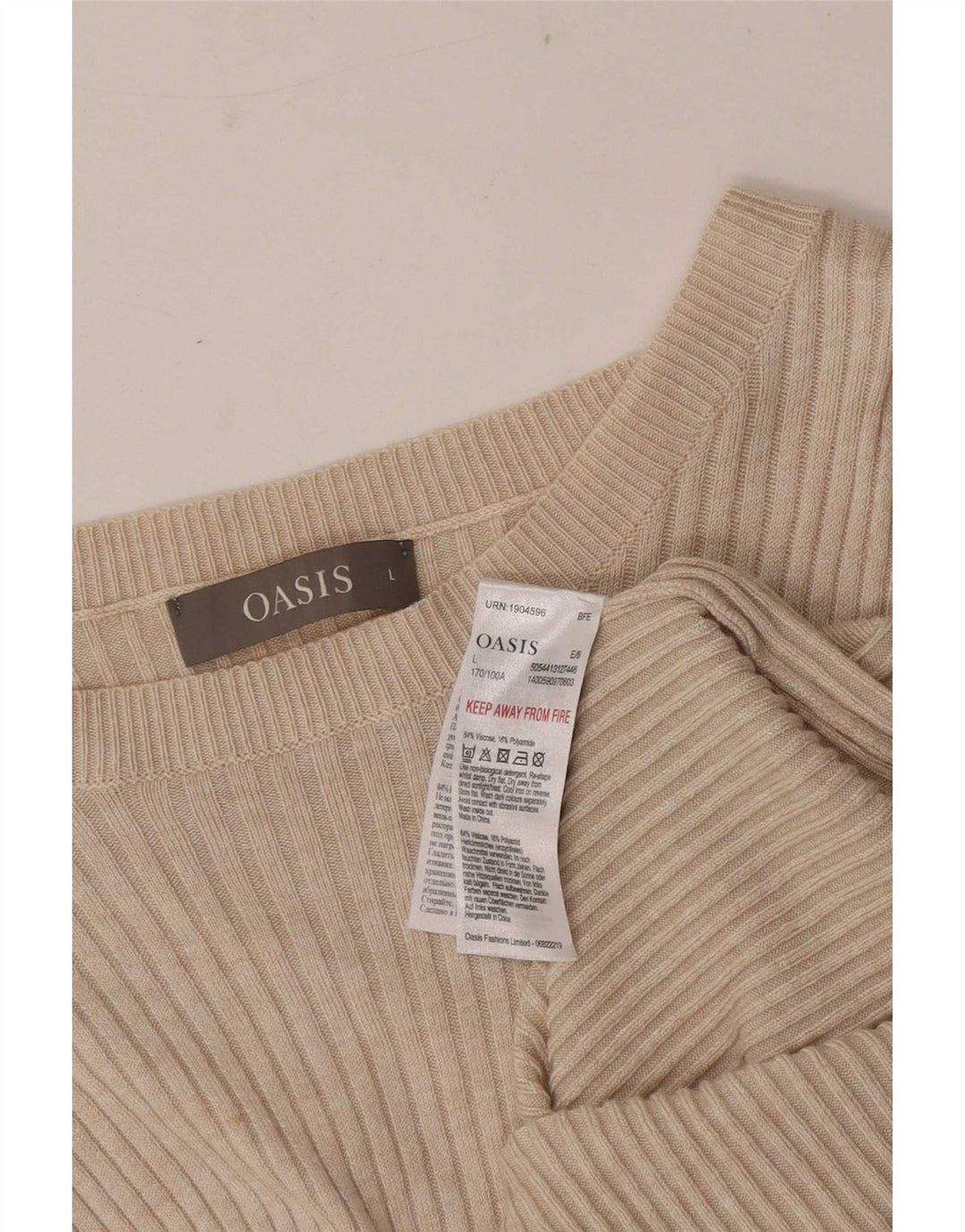 Oasis Mujer Top Manga Larga UK 44 Large Viscosa Beige