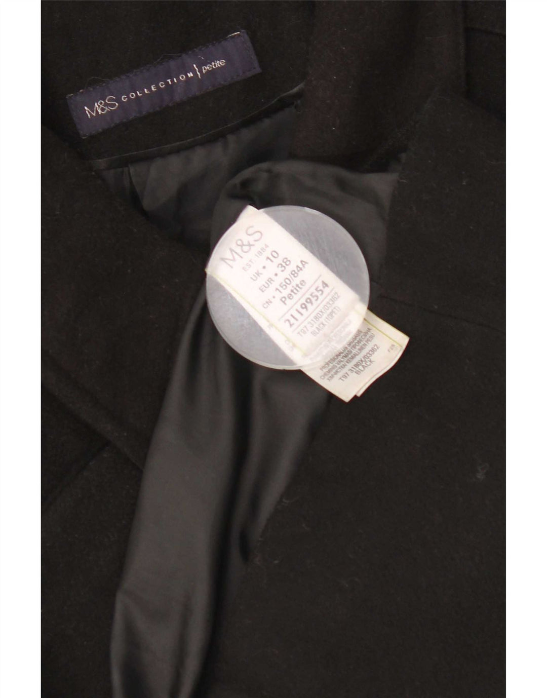 Marks & Spencer Abrigo de corte regular para mujer UK 10 Small Poliéster negro