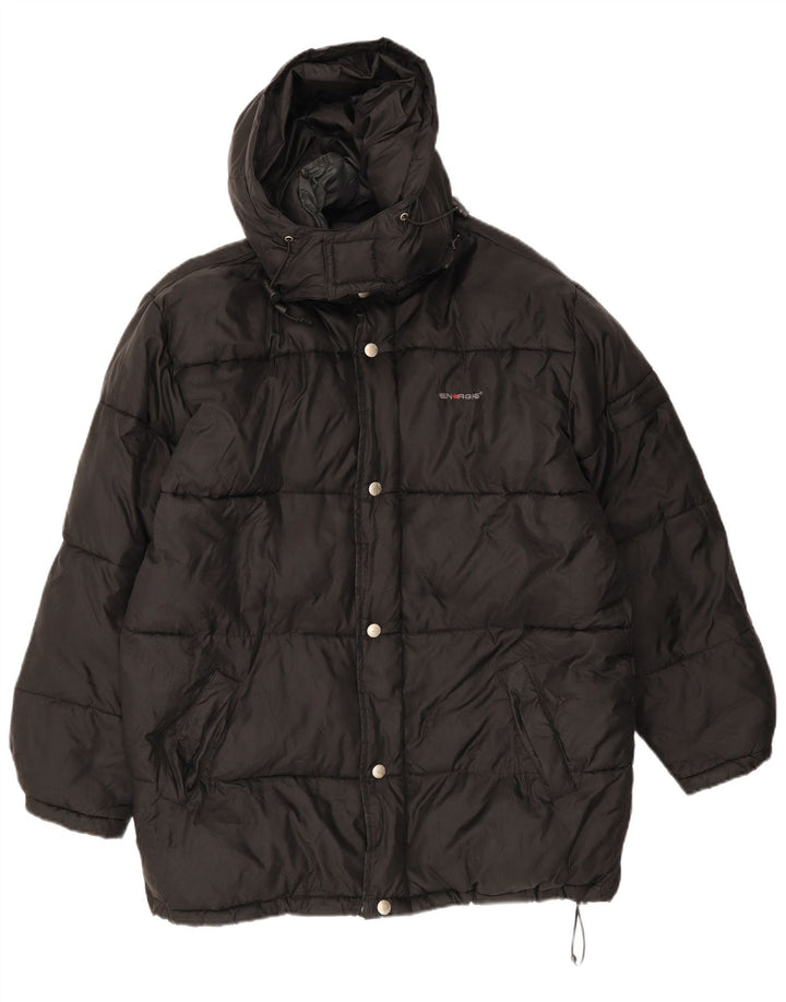 Energie Chaqueta acolchada con capucha y gráfico para hombre UK 38 Medium Black Nylon