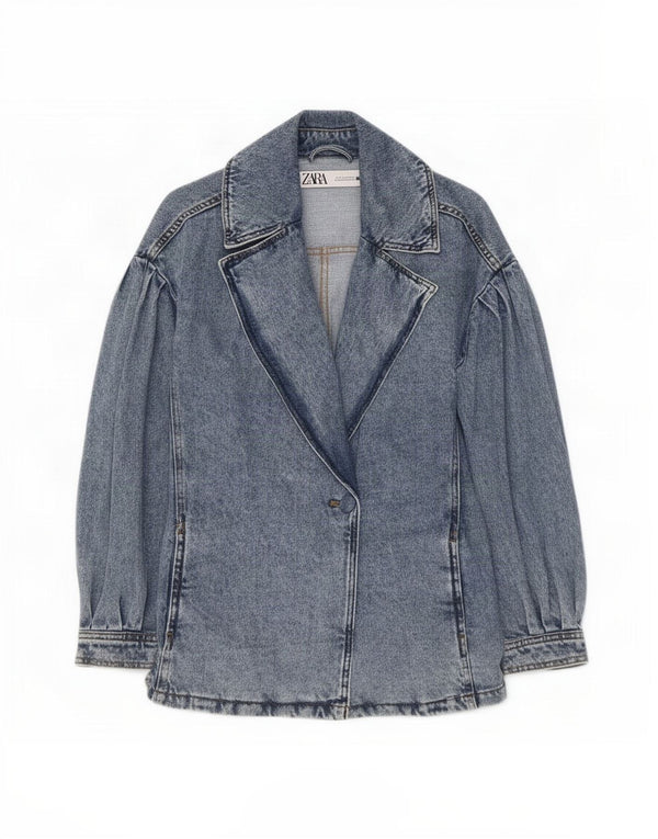 Zara Mujer Chaqueta Vaquera UK 10 Small Azul Algodón