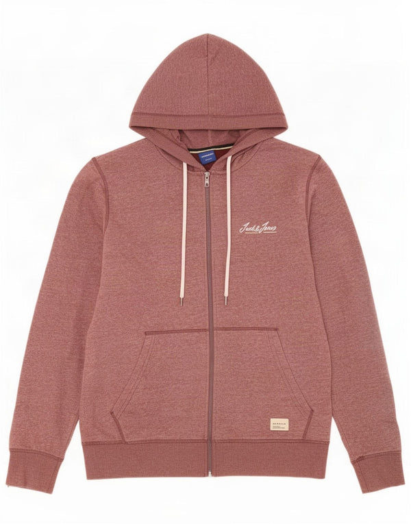 Jack & Jones Mens Zip Hoodie Sweater Medium Red Flecked Cotton