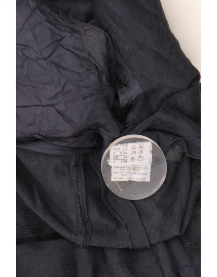 Vintage mujer manga corta 4 botón Blazer chaqueta Reino Unido 16 grande azul marino