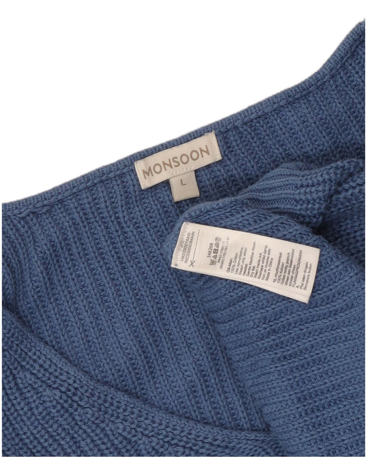 Monsoon Jersey extragrande con cuello en V para mujer UK 46 Algodón azul grande