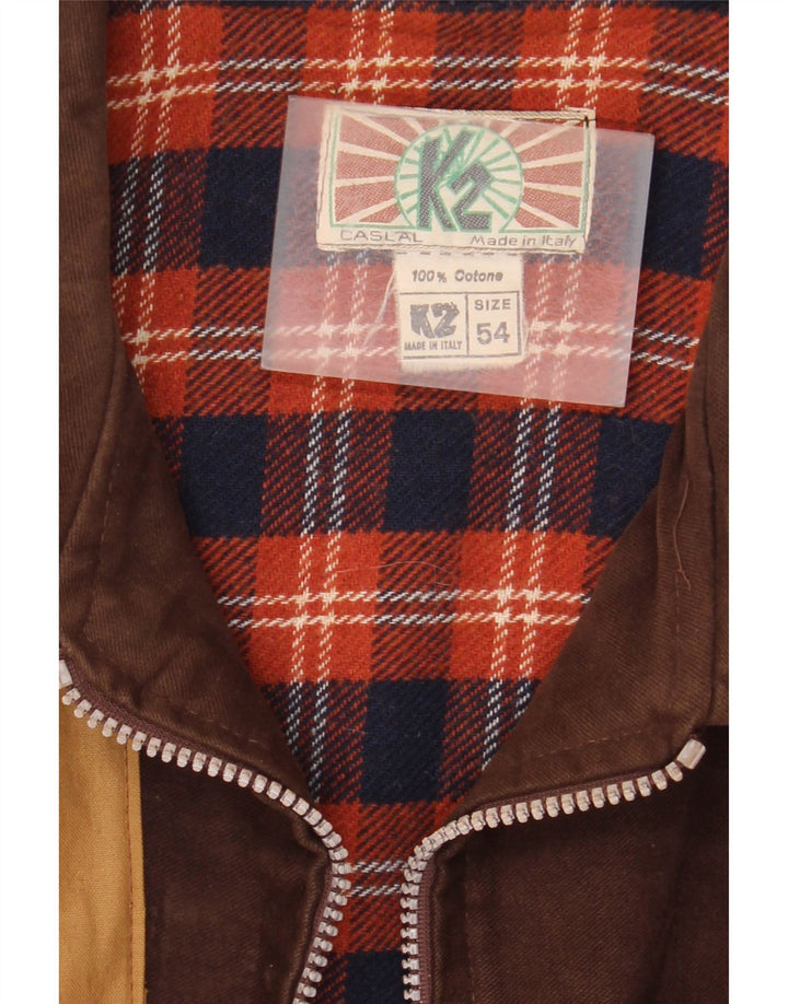 Vintage hombres chaqueta cortavientos IT 54 2XL marrón colorblock algodón