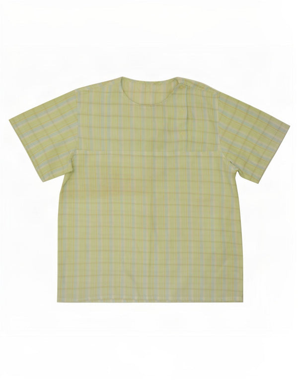 Vintage mujer blusa Top Reino Unido 14 cuadros verdes medianos
