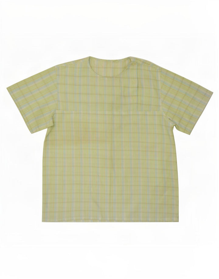 Vintage mujer blusa Top Reino Unido 14 cuadros verdes medianos