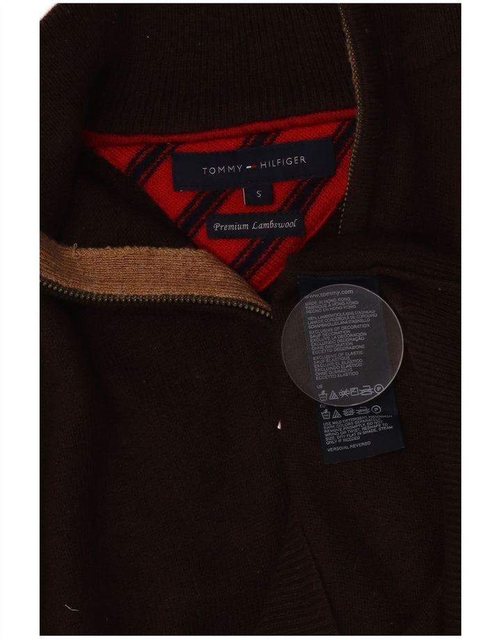 Tommy Hilfiger Jersey con cuello y cremallera para hombre pequeño de lana de cordero marrón