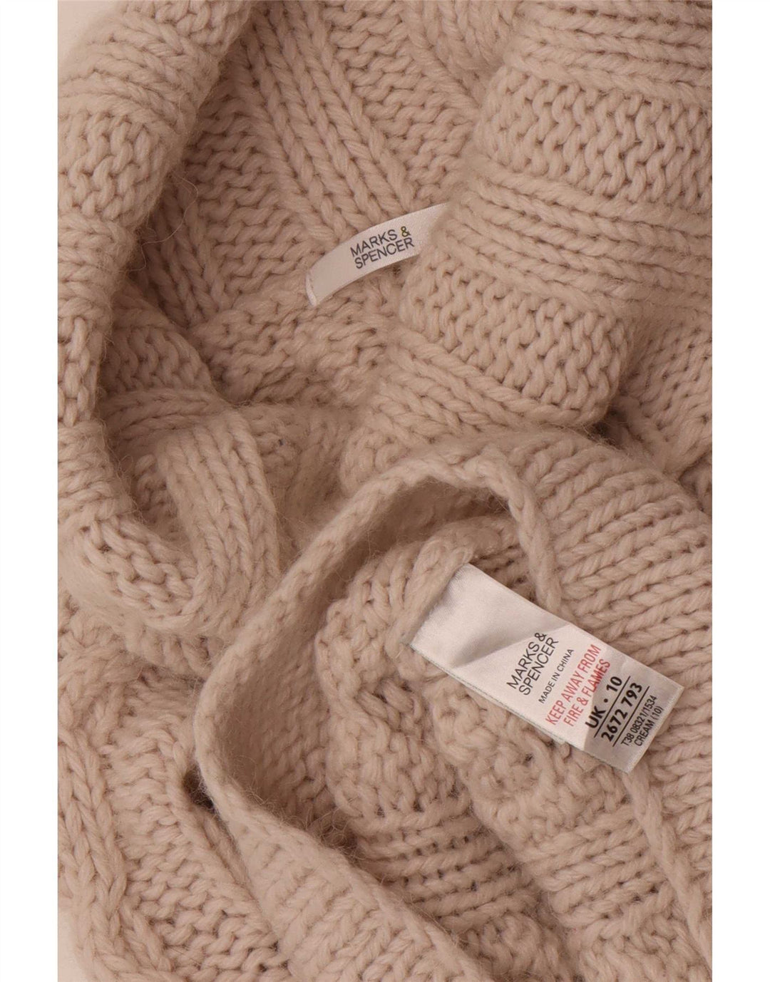 Marks & Spencer Suéter con cuello vuelto para mujer UK 10 Small Beige Acrílico