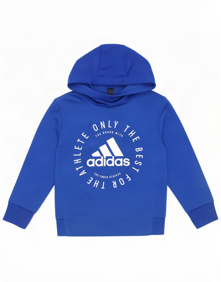 Adidas - Sudadera con capucha para niños, diseño gráfico, 5-6 años, poliéster, azul