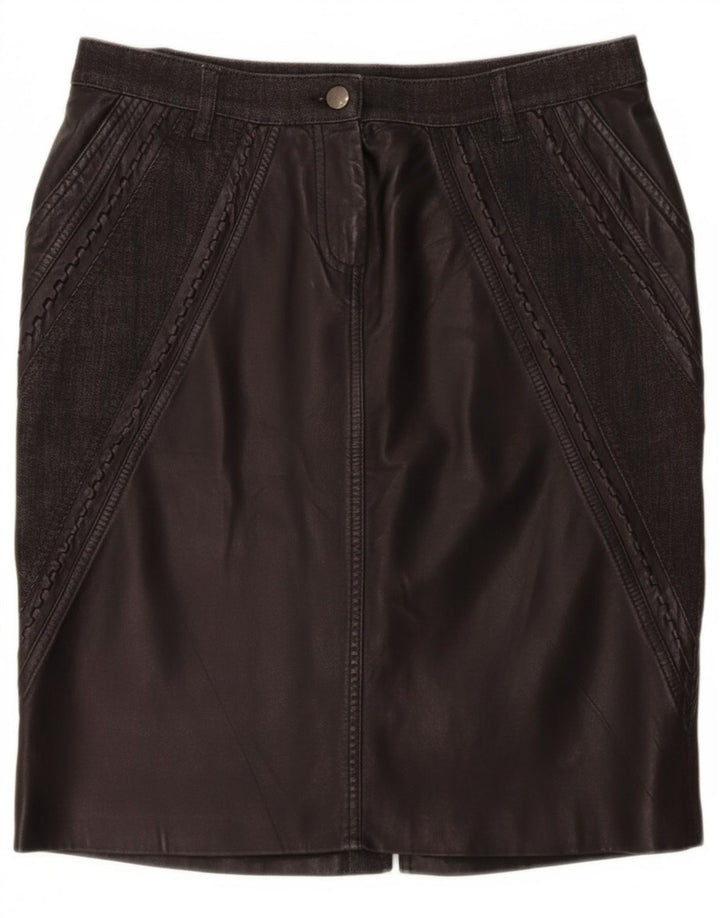 ANGELO MARANI Womens Skirt IT 42 Medium W32  Black Patchwork Leather