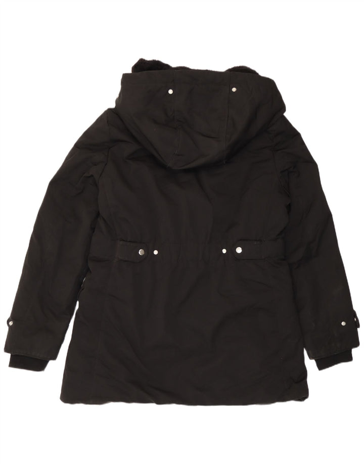 Zara Mujer Parka Con Capucha ES 40 XL Poliéster Negro
