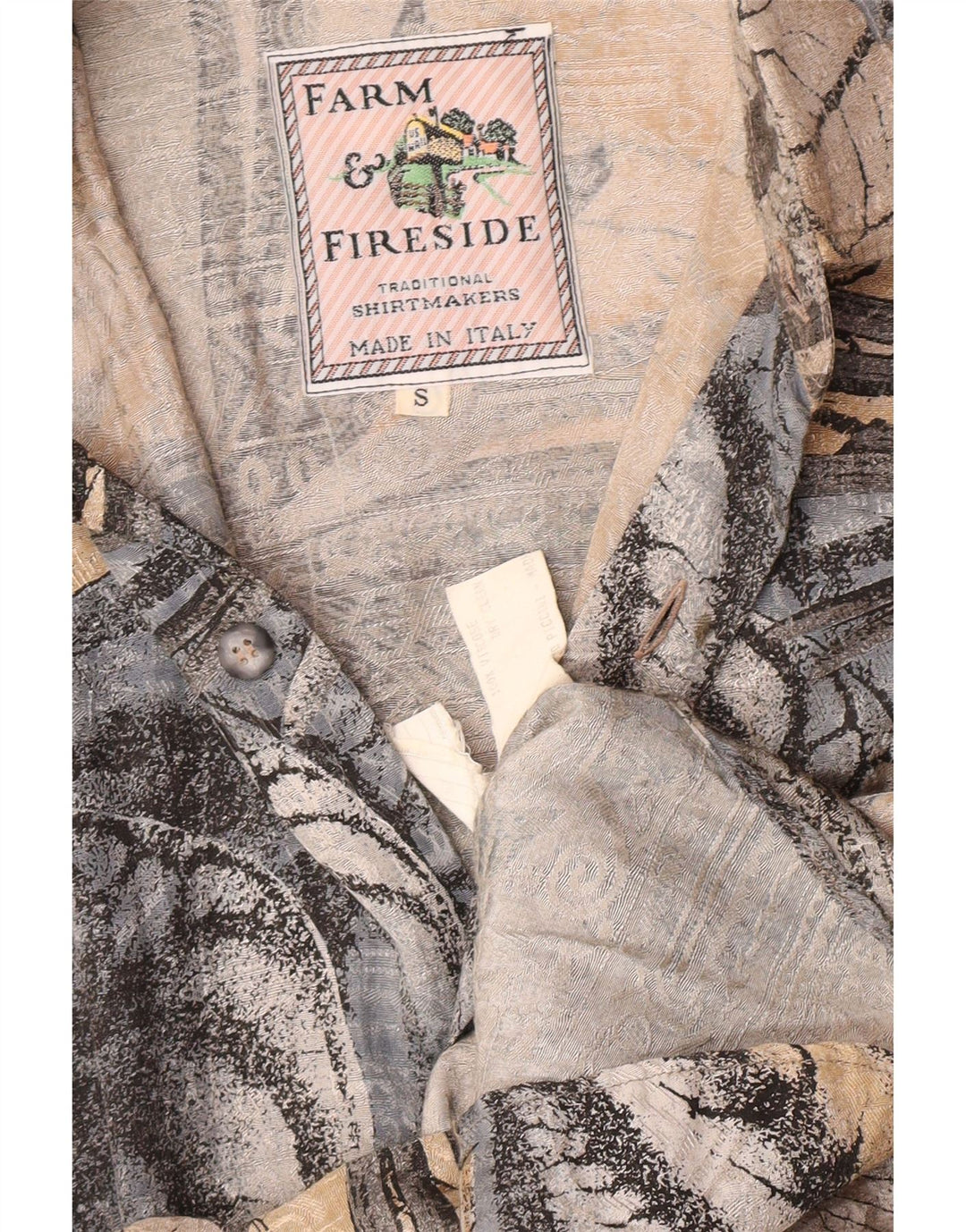 Vintage hombres camisa de manga corta pequeña viscosa floral gris