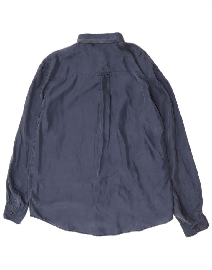 Camisa vintage para hombre grande de seda azul marino