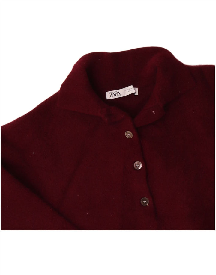 ZARA Jersey oversize con cuello tipo polo para mujer UK 6 XS Lana burdeos