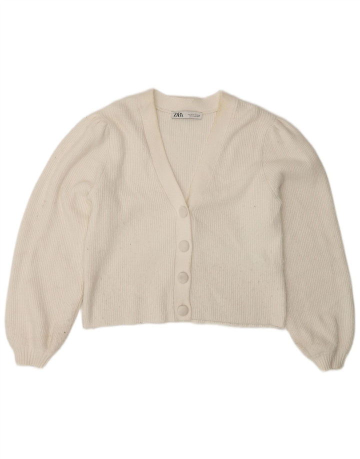 Zara - Cárdigan para mujer, talla 40, viscosa blanca mediana