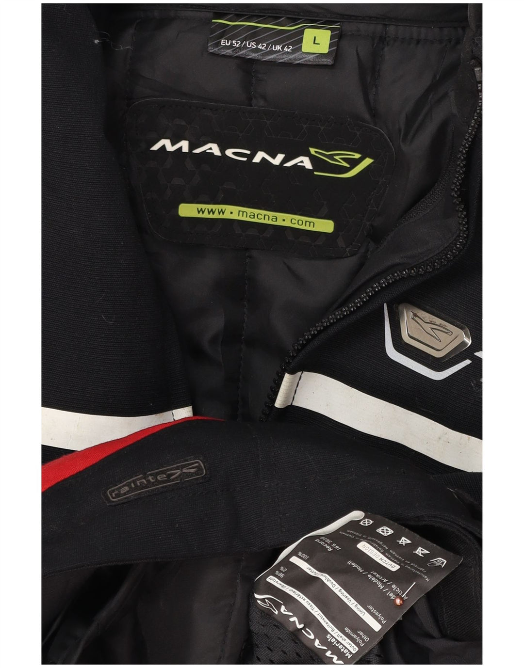 Macna Chaqueta de motociclista con gráfico para hombre, talla 42, color negro