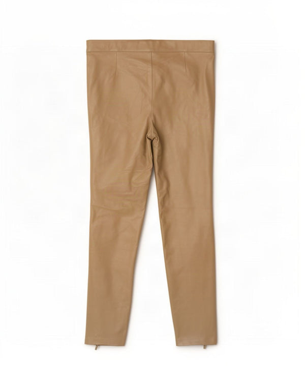 Zara Mujer Pantalón De Piel Slim XL W32 L27 Beige