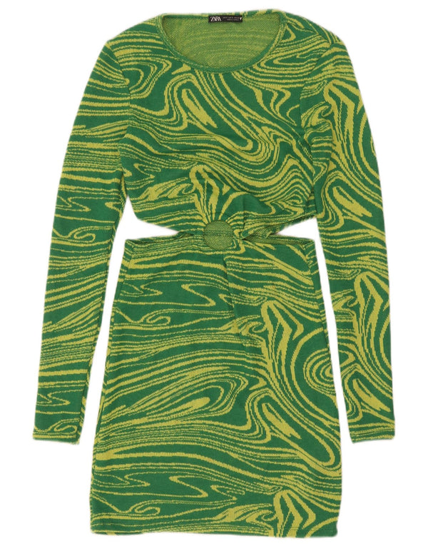 Zara Vestido Ajustado Con Recortes Y Estampado Abstracto Para Mujer UK 8 Small Verde