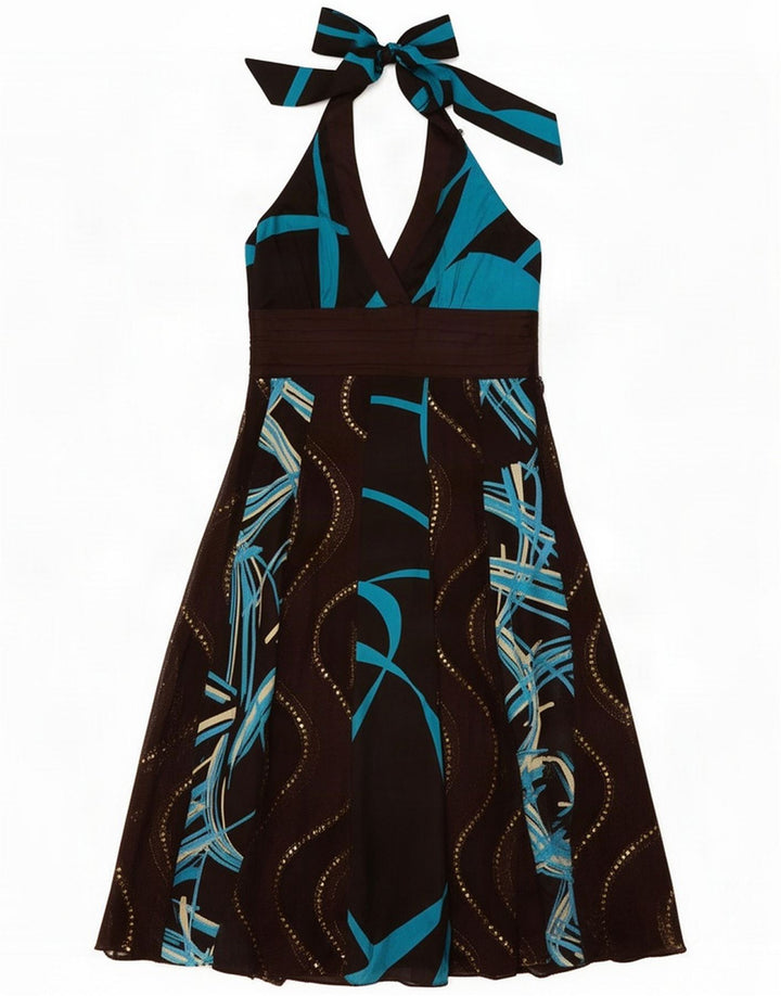 Vestido halter con estampado abstracto para mujer de Monsoon UK 42 Seda marrón medio