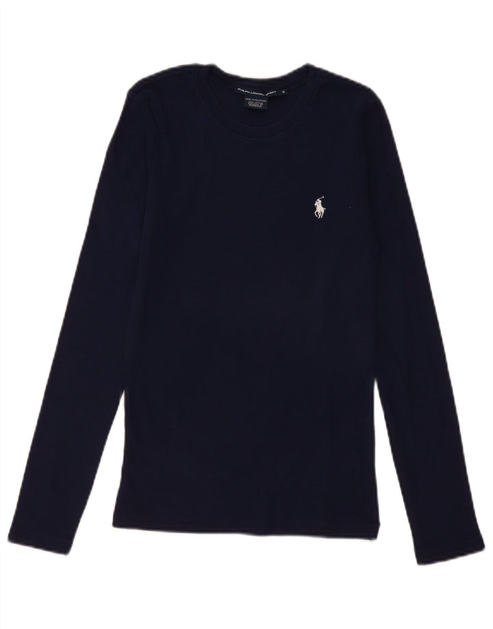 Ralph Lauren Mujer Top Manga Larga UK 8 Pequeño Algodón Azul Marino